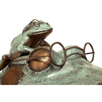 Frog Prince Reading Book Bronze Sculpture Wearing Glasses