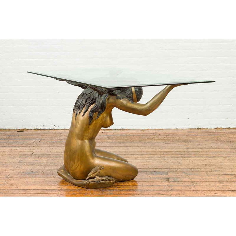 Vintage Nude Woman Lost Wax Cast Bronze Coffee Table Base with Gold Patina-Custom Bronze Statues & Fountains for Sale-Randolph Rose Collection