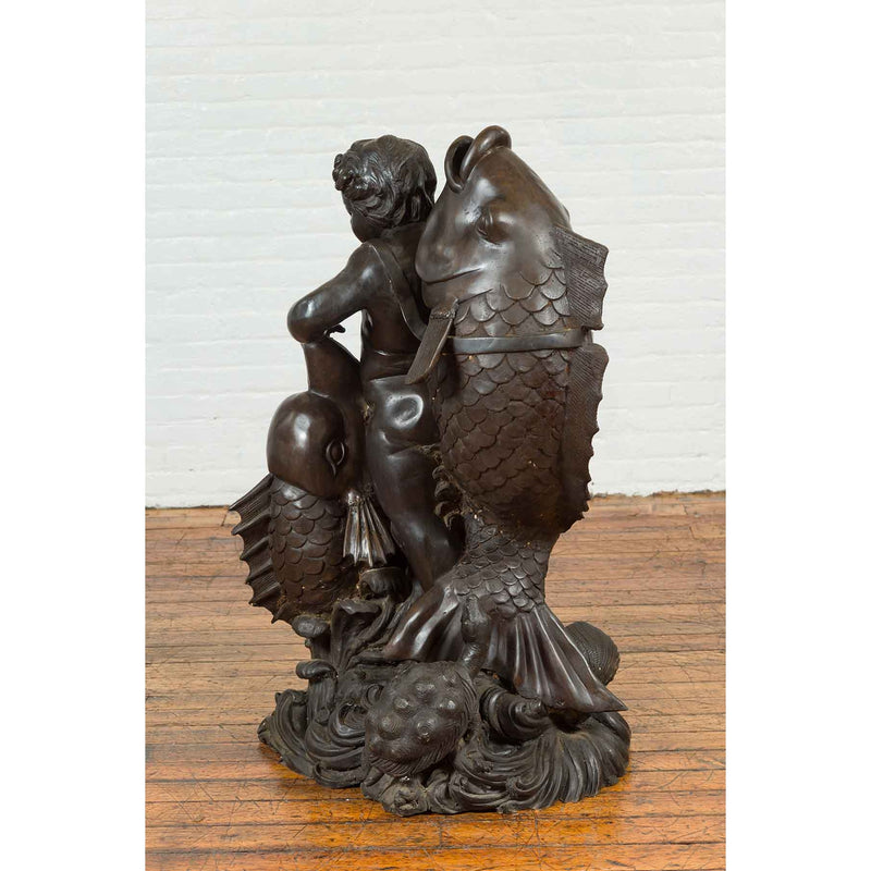 Greco-Roman Putto Riding a Dolphin-Custom Bronze Statues & Fountains for Sale-Randolph Rose Collection