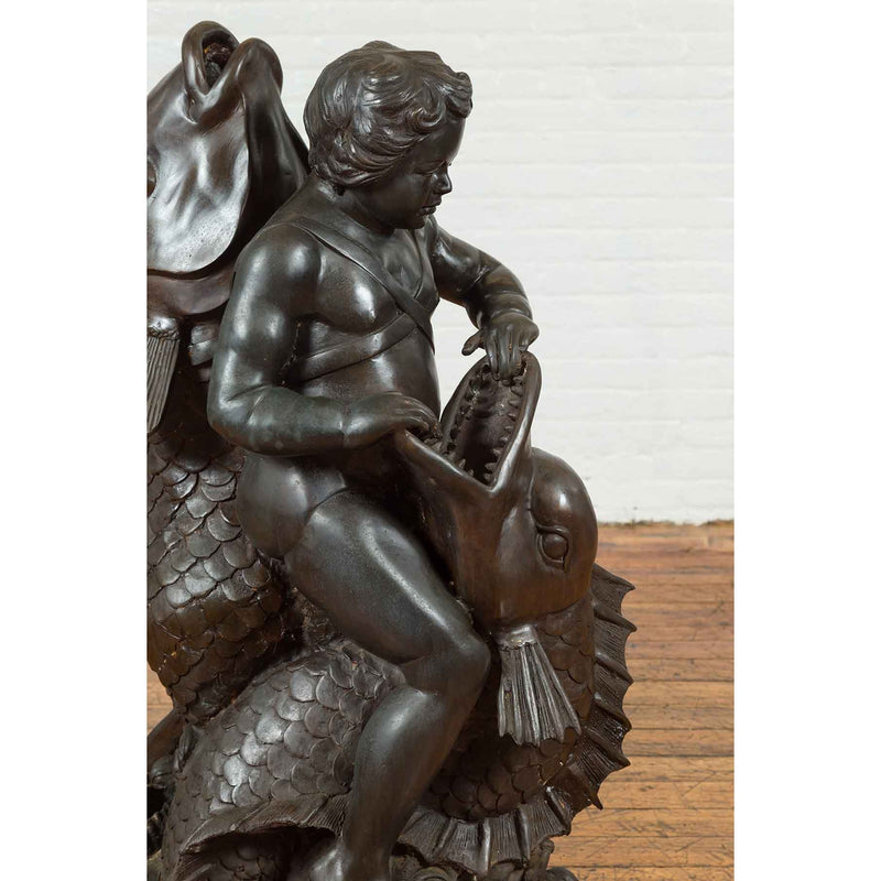Greco-Roman Putto Riding a Dolphin-Custom Bronze Statues & Fountains for Sale-Randolph Rose Collection