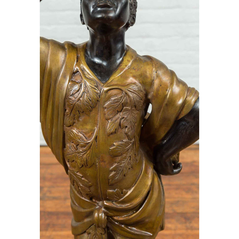 Vintage Bronze Candleholder Statue with Black and Gold Patina, on Shell Base-Custom Bronze Statues & Fountains for Sale-Randolph Rose Collection