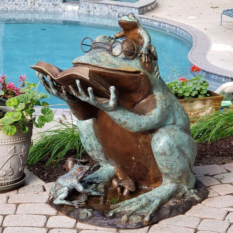 Bronze Reading Frog Statue