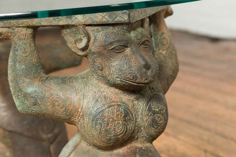 Bronze Double Monkey Coffee Table Base with Verde Patina