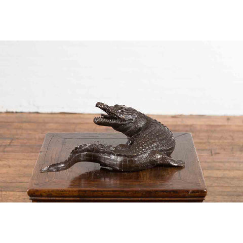 Bronze Alligator Sculpture with Textured Scutes