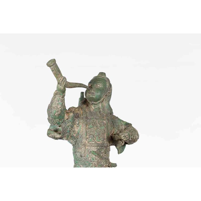 Vintage Lost Wax Cast Verde Bronze Statuette of a Soldier Holding a Horn-Custom Bronze Statues & Fountains for Sale-Randolph Rose Collection