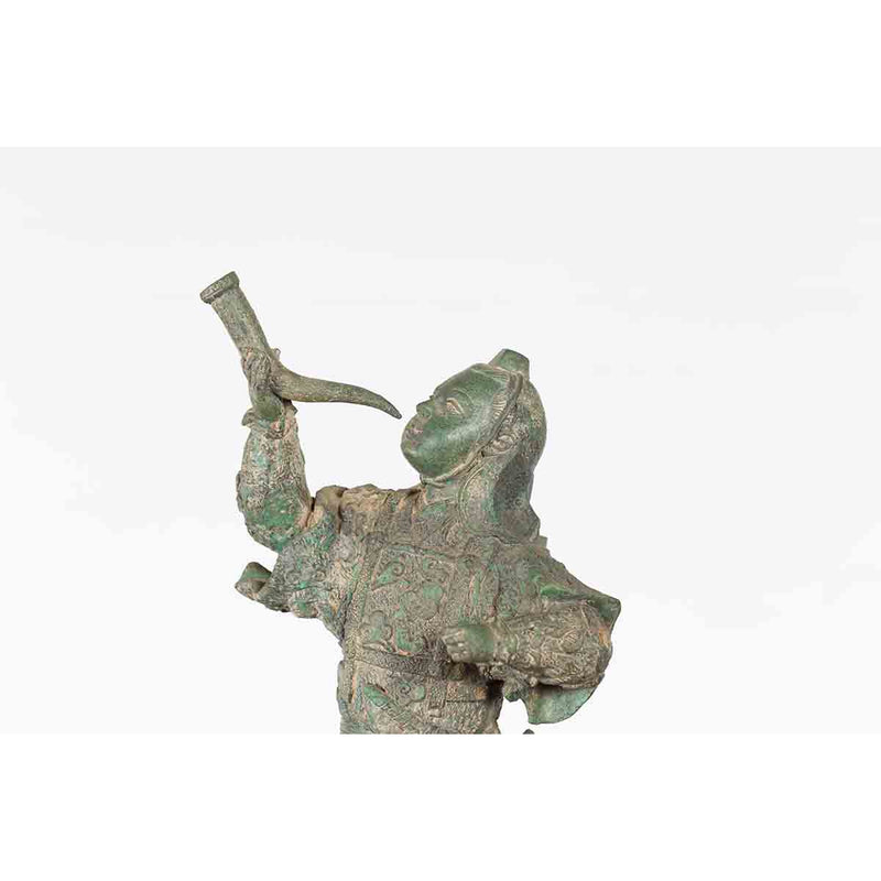 Vintage Lost Wax Cast Verde Bronze Statuette of a Soldier Holding a Horn-Custom Bronze Statues & Fountains for Sale-Randolph Rose Collection