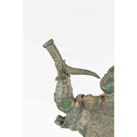 Vintage Lost Wax Cast Verde Bronze Statuette of a Soldier Holding a Horn