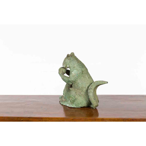 Bronze Squirrel Family Sculpture with Verde Patina