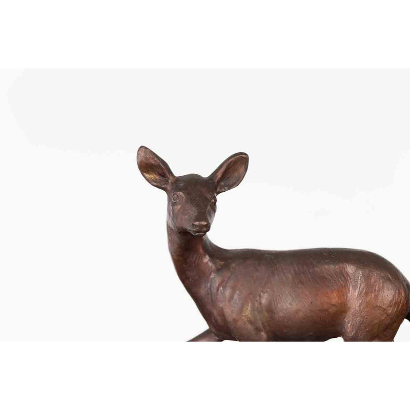 Lost Wax Cast Bronze Statuette of a Deer Mounted on Marble Base-Custom Bronze Statues & Fountains for Sale-Randolph Rose Collection