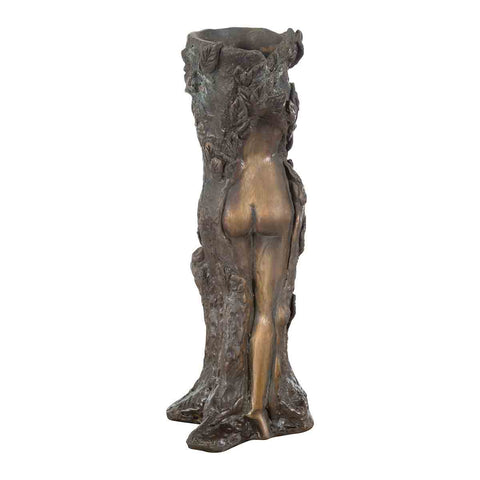 Small Vintage Lost Wax Cast Bronze Dryad Tree Nymph Candle Holder
