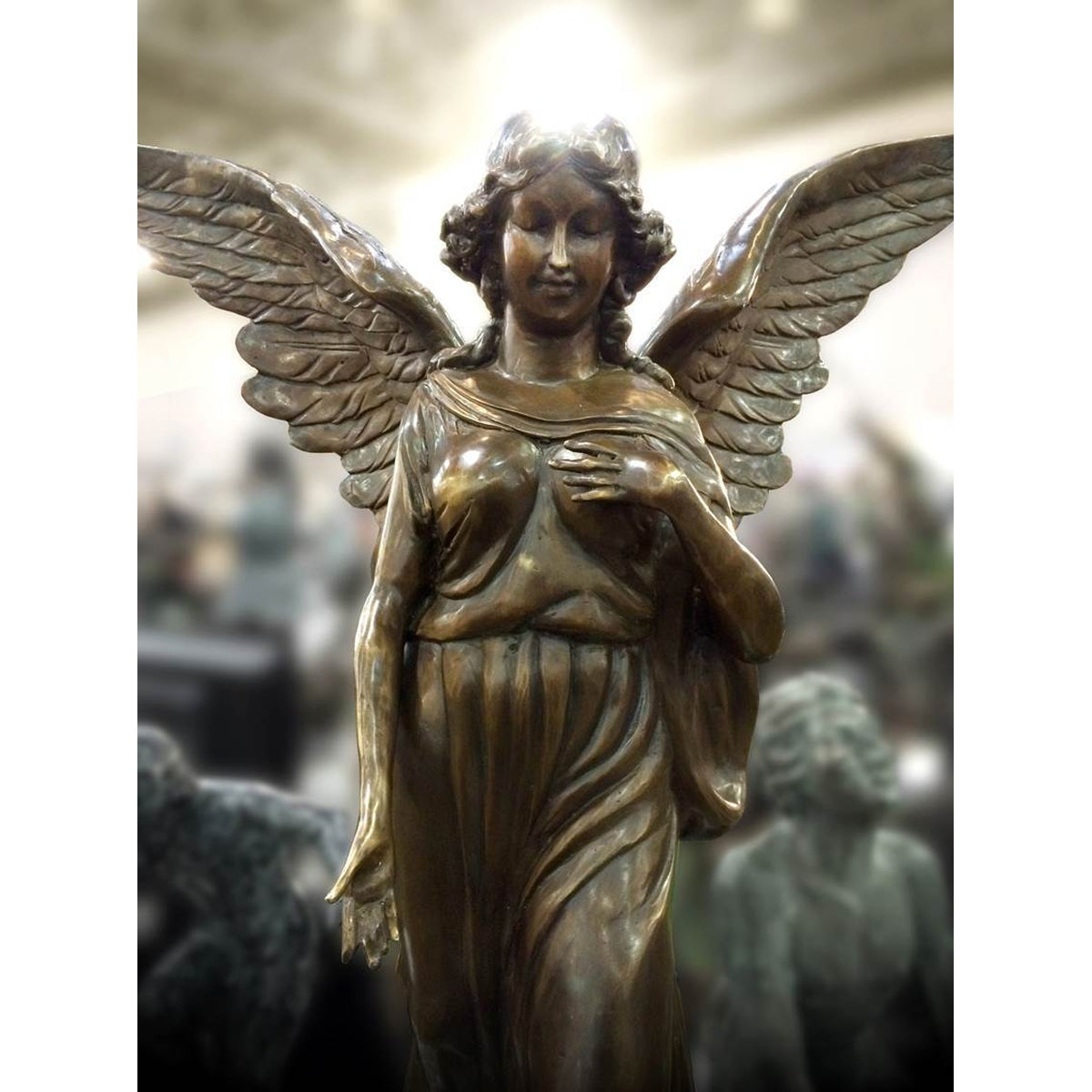 加藤日砂A window Scene Angel in Bronze Bronze Angel Garden Statue on Marble Base | Randolph Rose Collection