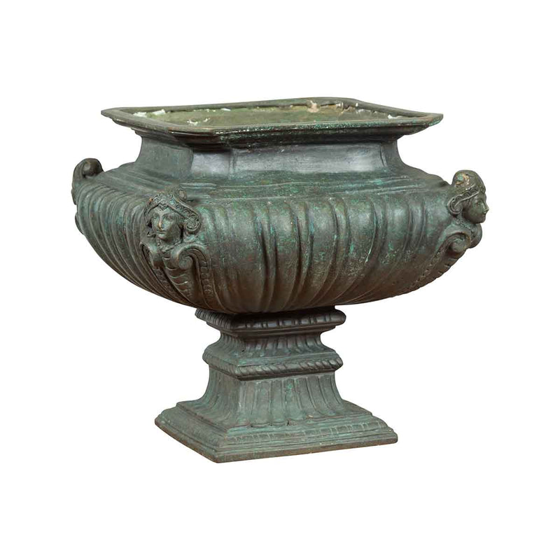 Low Bronze Greco-Roman Style Square Urn