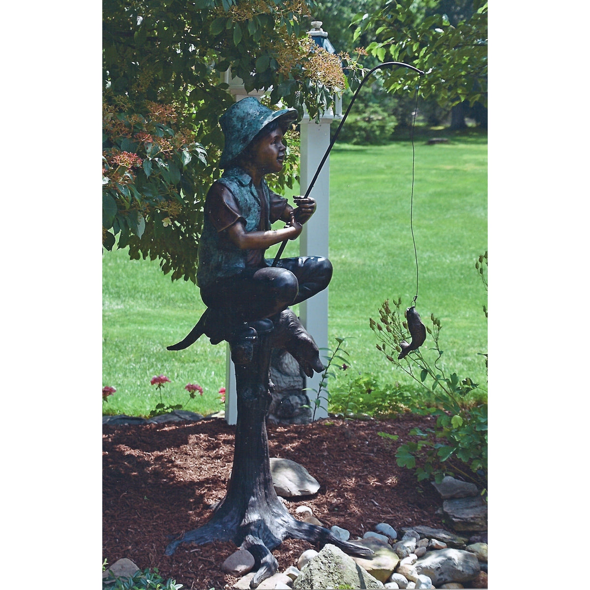 bronze boy with fishing pole Children's Bronze Fishing Statue for Kids