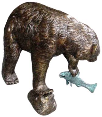 Statuette Bronze Grizzly Avec Poisson – Style Antique – Aubaho