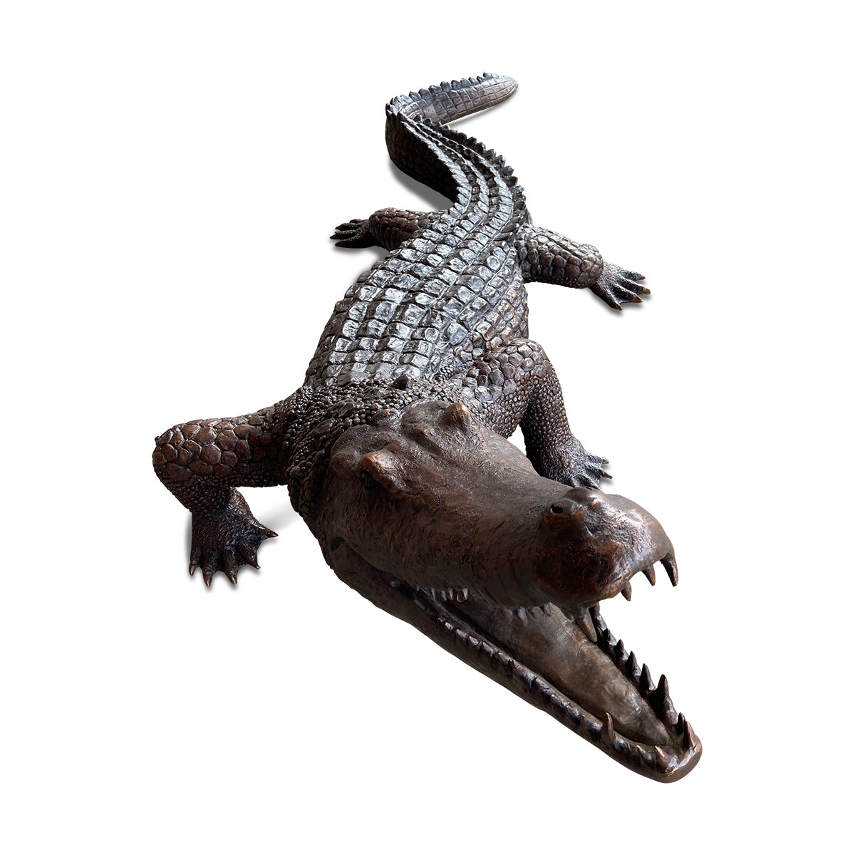 Large Life-size Bronze Alligator Statue Walking and Snapping