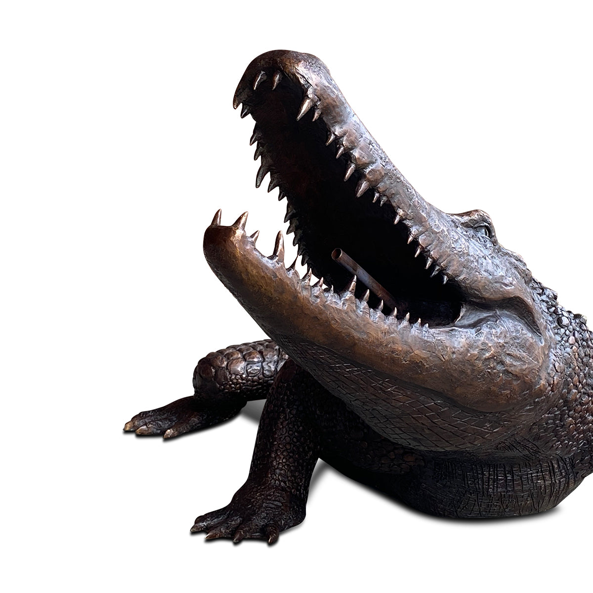 Large Life-size Bronze Alligator Statue Walking and Snapping