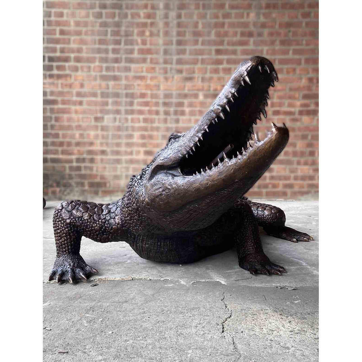 Large Life-size Bronze Alligator Statue Walking and Snapping