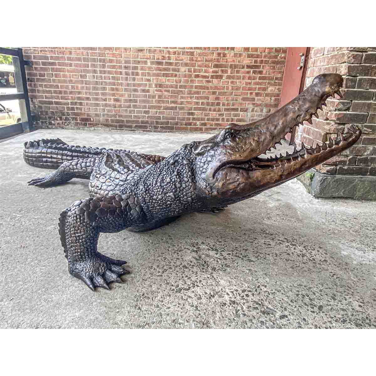 Large Life-size Bronze Alligator Statue Walking and Snapping