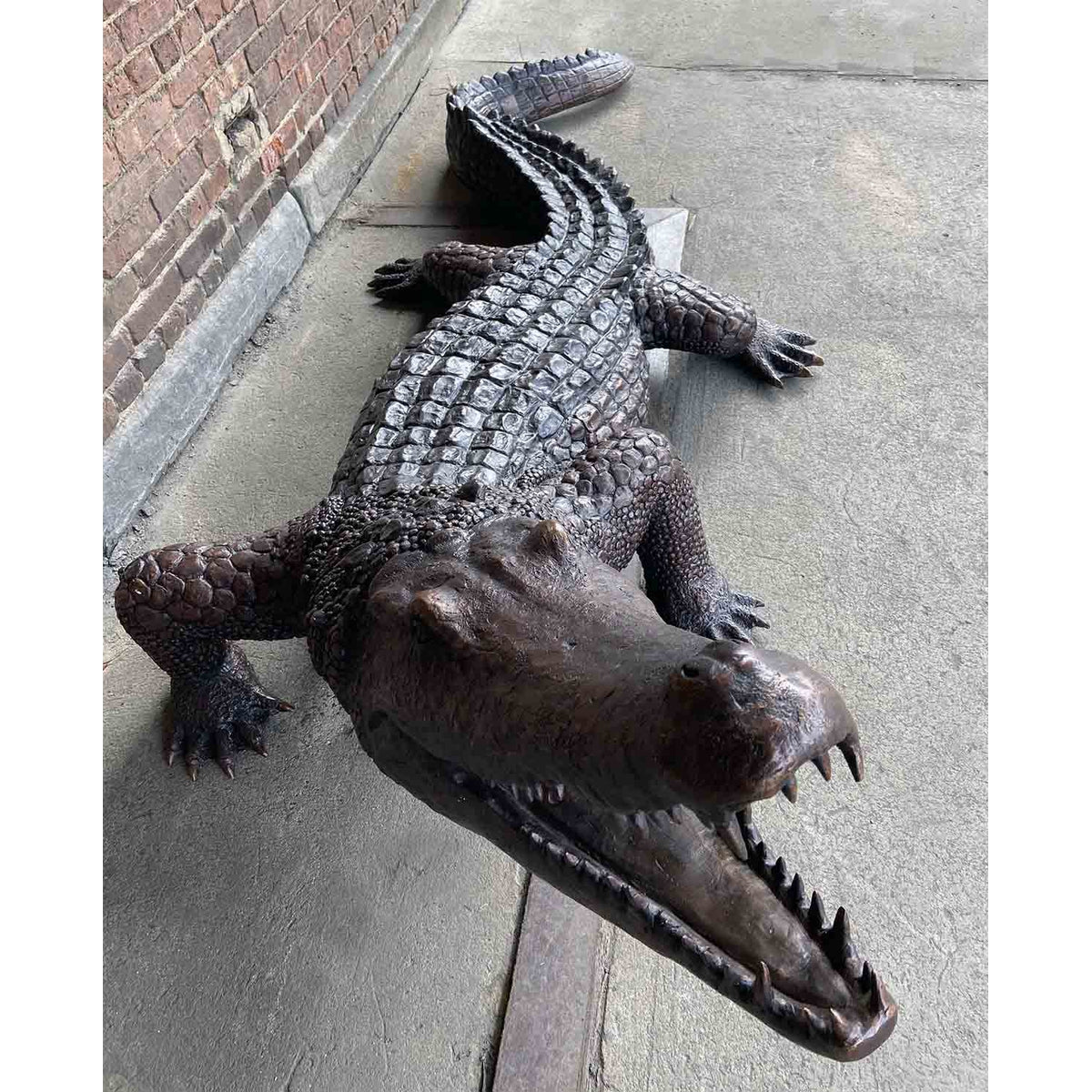 Large Life-size Bronze Alligator Statue Walking and Snapping