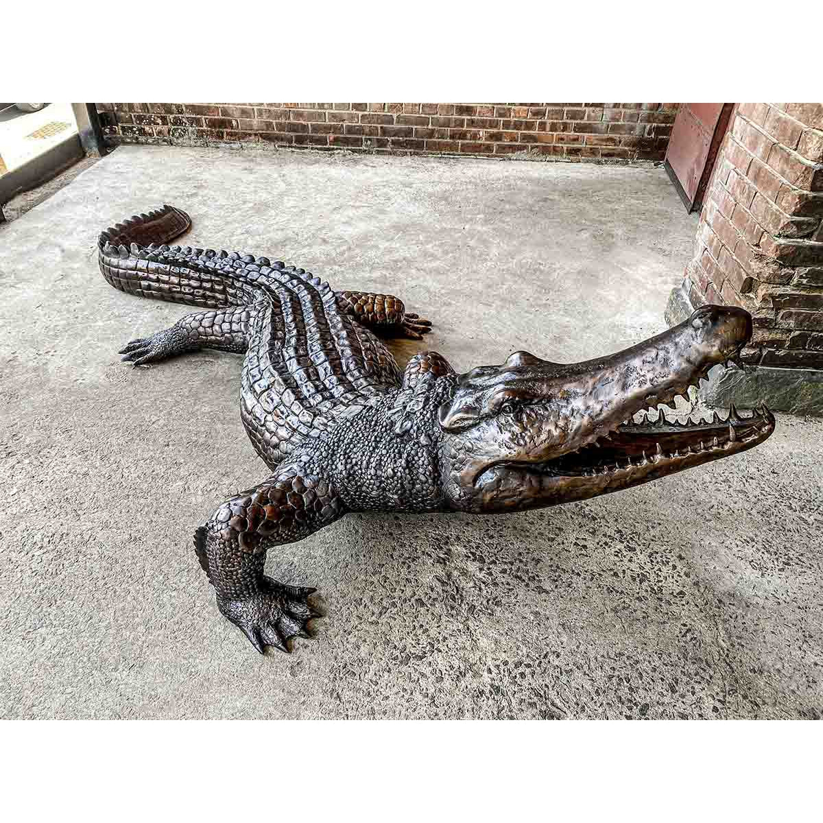 Large Life-size Bronze Alligator Statue Walking and Snapping