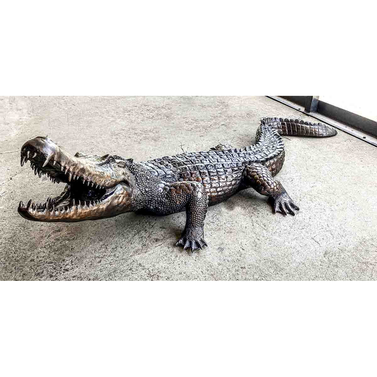 Large Life-size Bronze Alligator Statue Walking and Snapping