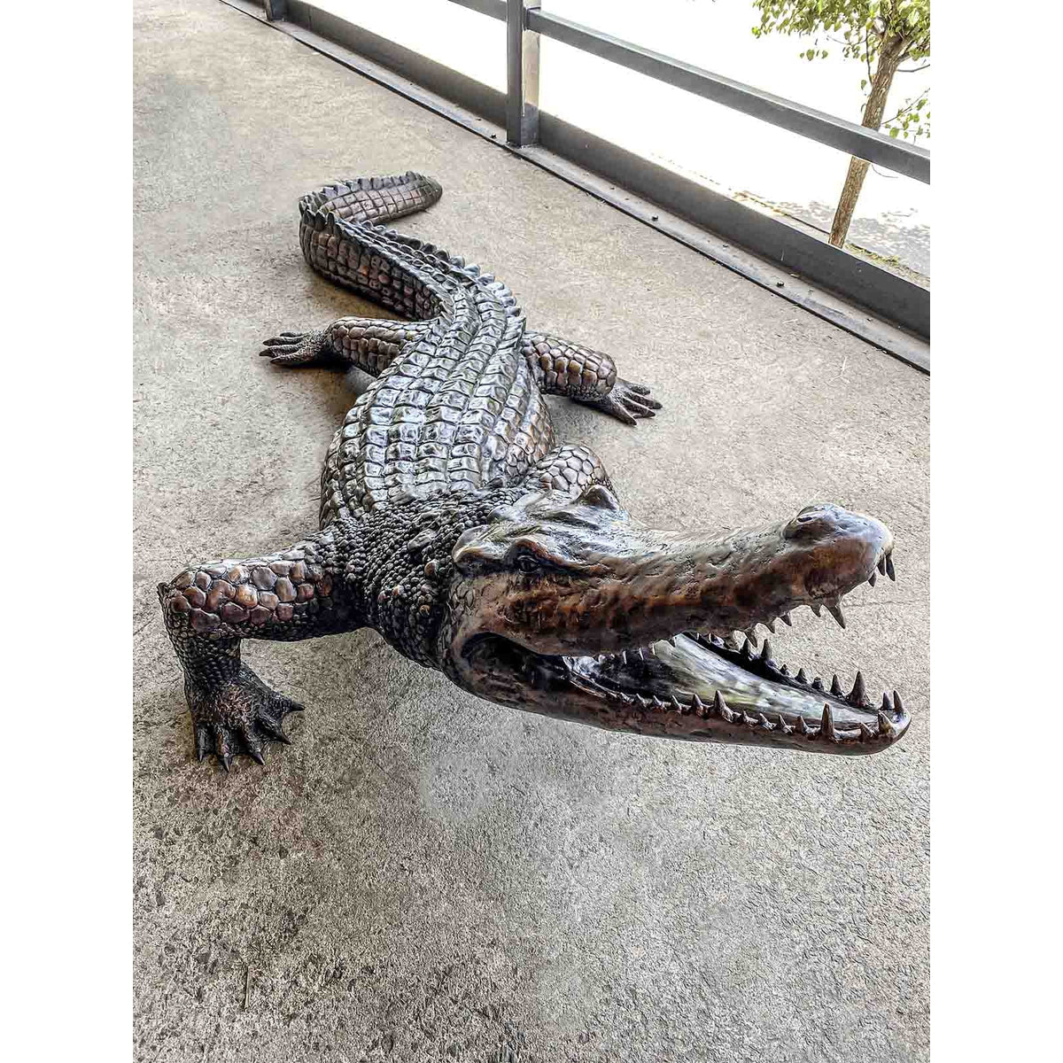 Large Life-size Bronze Alligator Statue Walking and Snapping