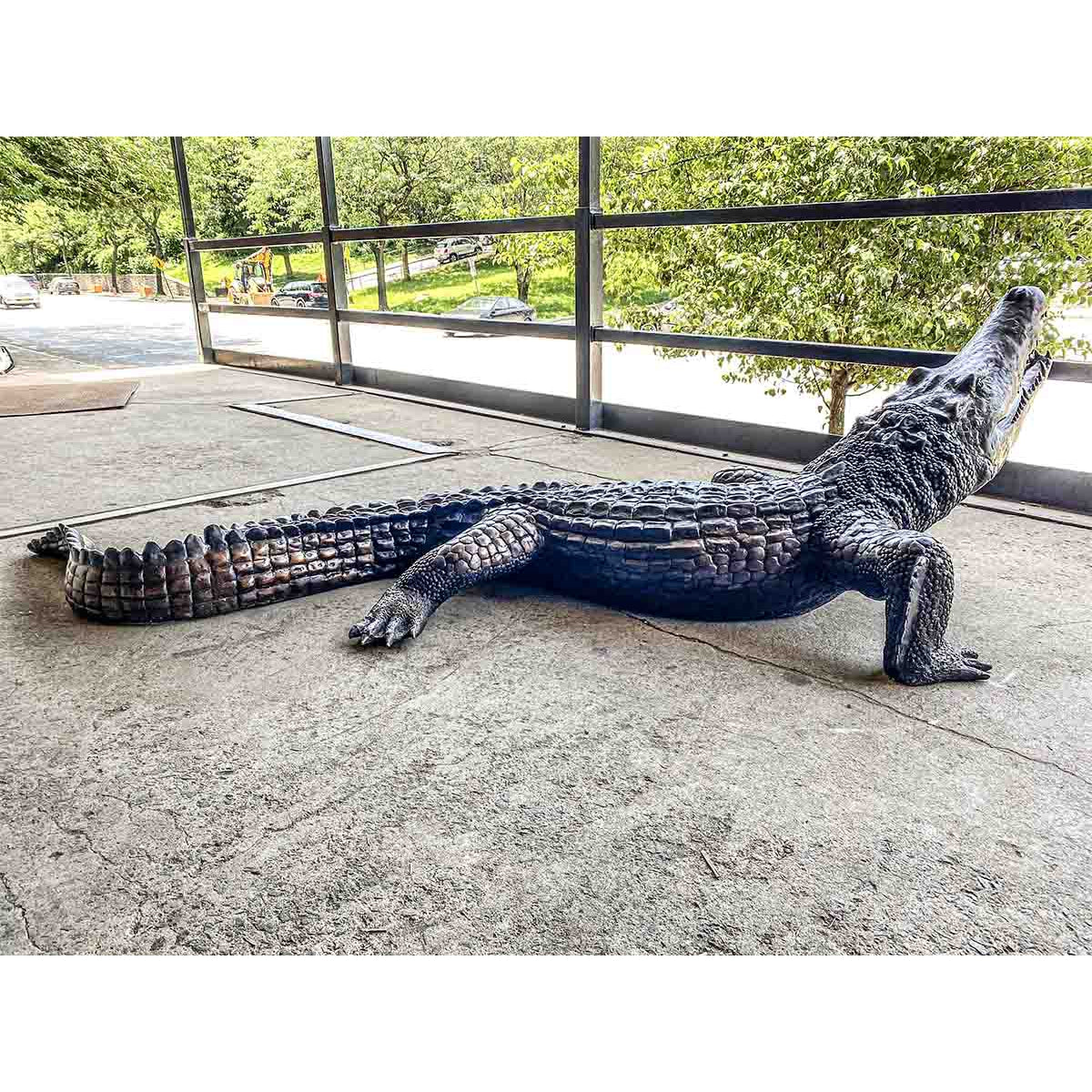 Large Life-size Bronze Alligator Statue Walking and Snapping