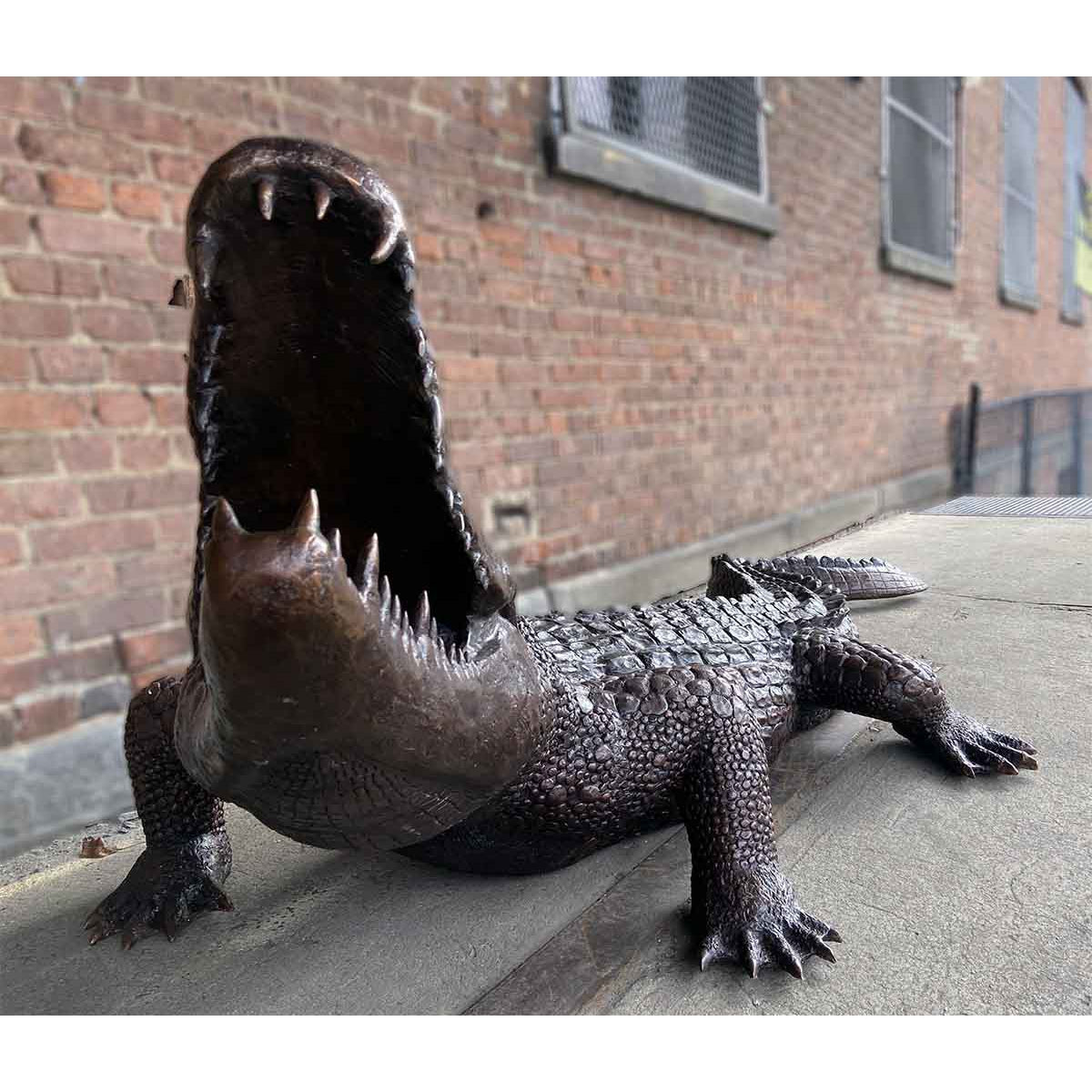 Large Life-size Bronze Alligator Statue Walking and Snapping