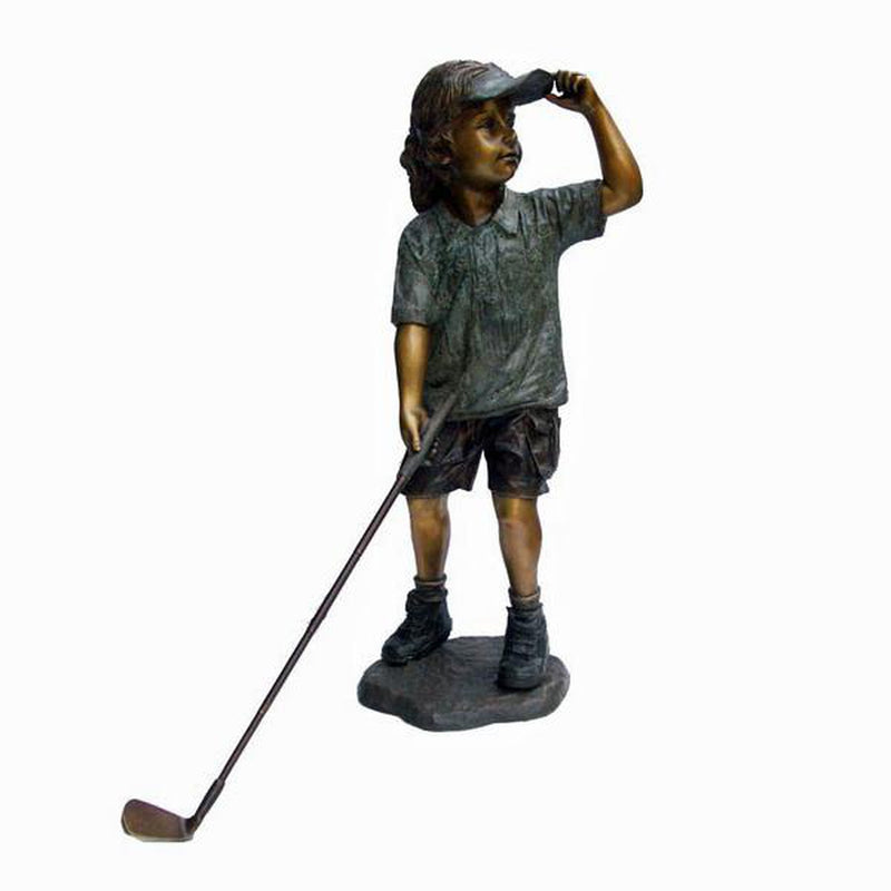 Bronze Statue of a Girl Playing Golf