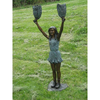 bronze statue of a girl cheerleading football statue