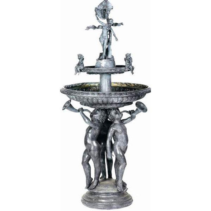 Bronze Cherub Fountain Blowing Horns