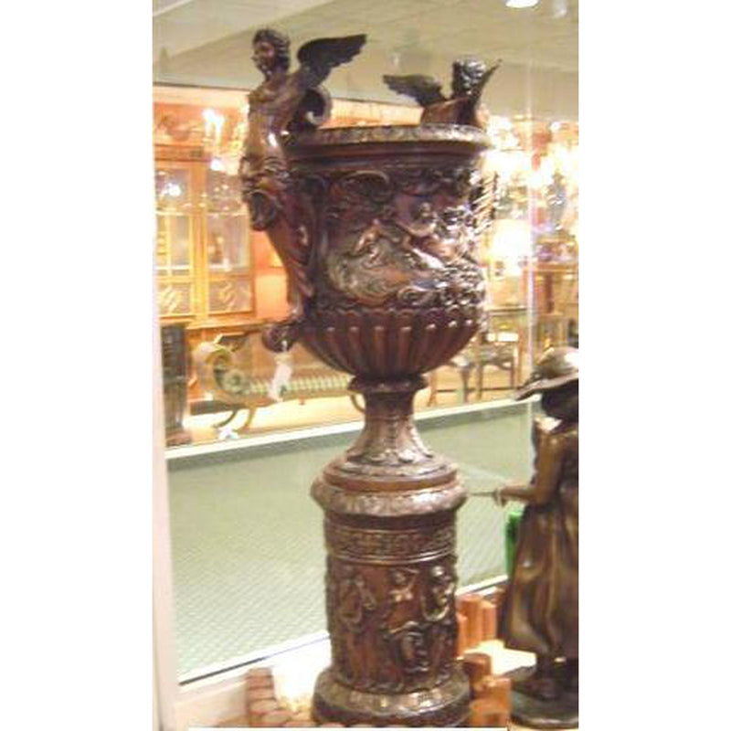 Bronze Urn with Double Angel Handles Bronze Statue