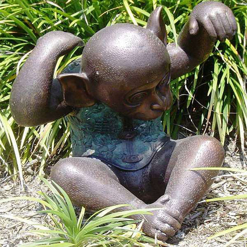 Bronze Monkey statue scratching his head