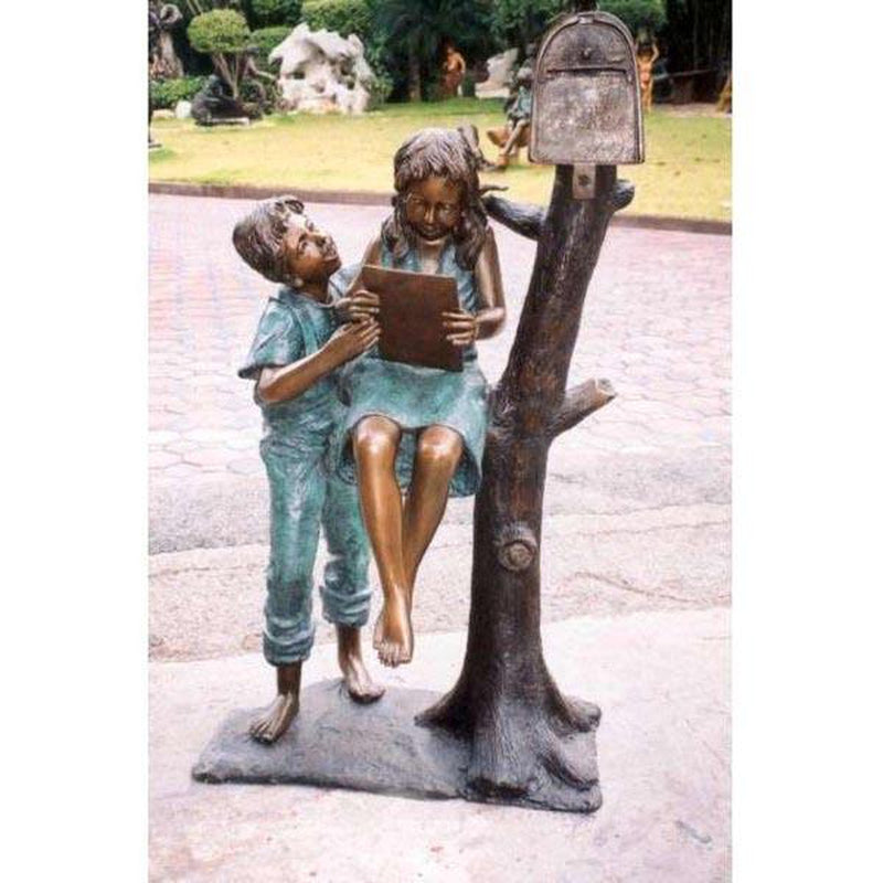 Letter from Grandma - Children on Mailbox-Bronze Statue of Children Reading-Randolph Rose Collection-RG692