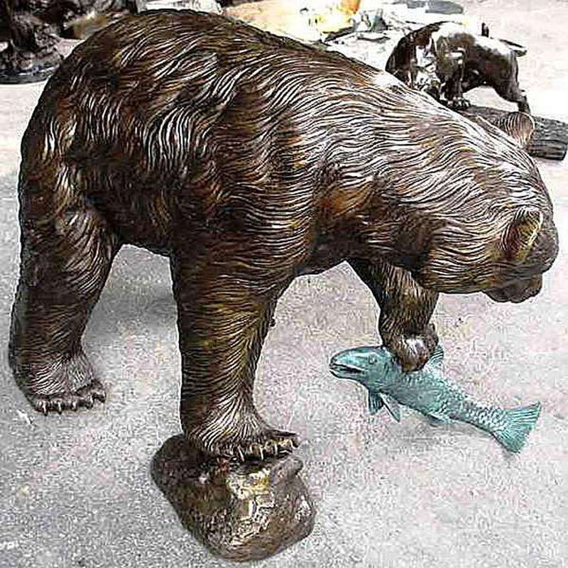 Bronze Statue of a Small Bear catching a fish