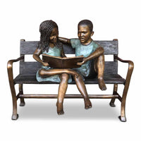 Story Time - African American Children Sitting on Bench-Bronze Children Garden Statues-Randolph Rose Collection-RG1570